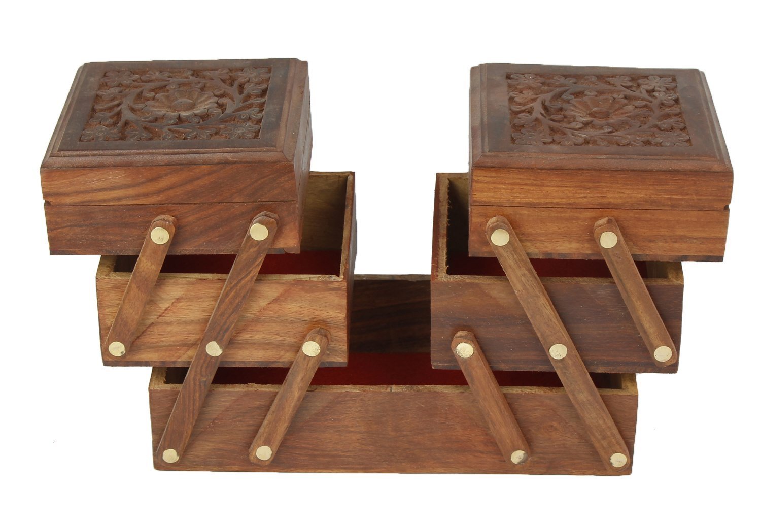 Handmade Wooden Jewel Box with Carvings (5 in 1) - Special Gifts For Wife, Mom, Women, Birthday, Anniversary Gift (8x4x5 in) Weight: 1.2 kg Mangal Fashions | Indian Home Decor and Craft