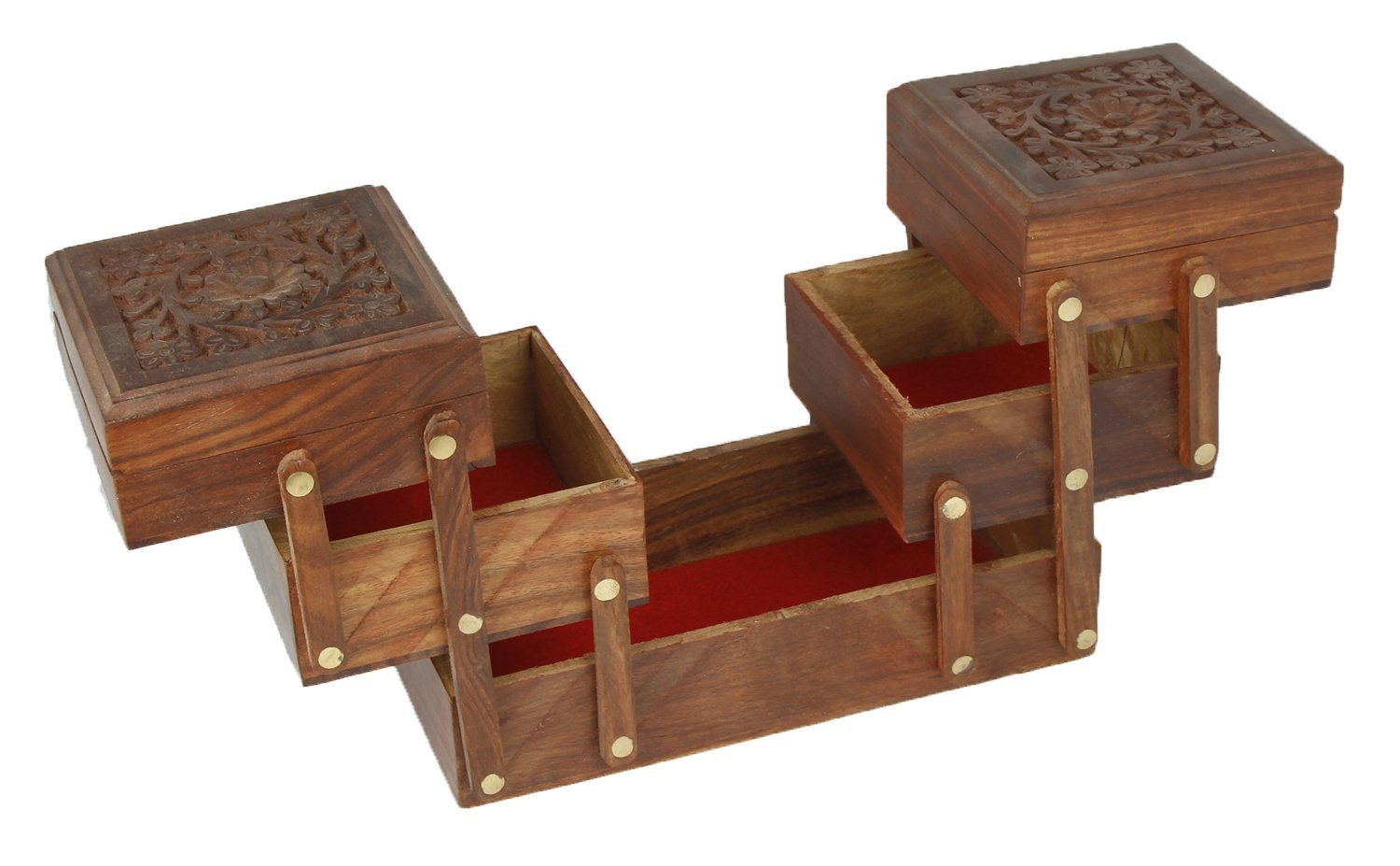 Handmade Wooden Jewel Box with Carvings (5 in 1) - Special Gifts For Wife, Mom, Women, Birthday, Anniversary Gift (8x4x5 in) Weight: 1.2 kg Mangal Fashions | Indian Home Decor and Craft