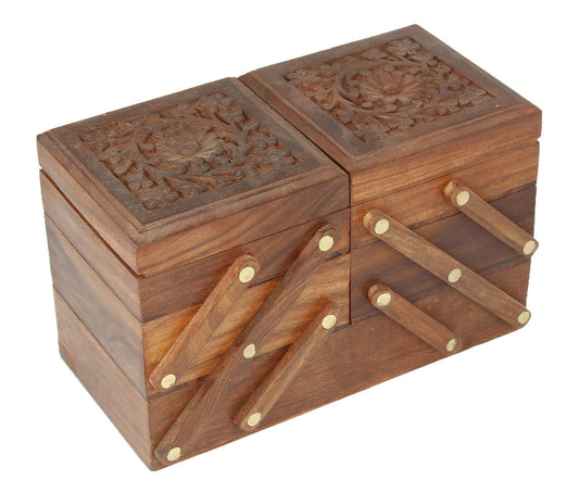 Handmade Wooden Jewel Box with Carvings (5 in 1) - Special Gifts For Wife, Mom, Women, Birthday, Anniversary Gift (8x4x5 in) Weight: 1.2 kg Mangal Fashions | Indian Home Decor and Craft