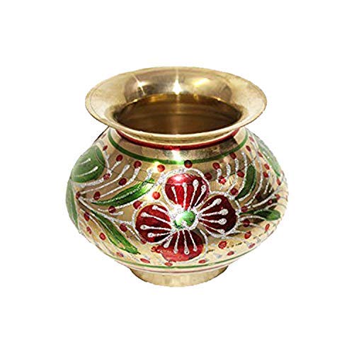 Handpainted Meenakari Brass Kalash/Lota for Pooja - (4.3 x 4.3 x 3.5 Inches) Mangal Fashions | Indian Home Decor and Craft