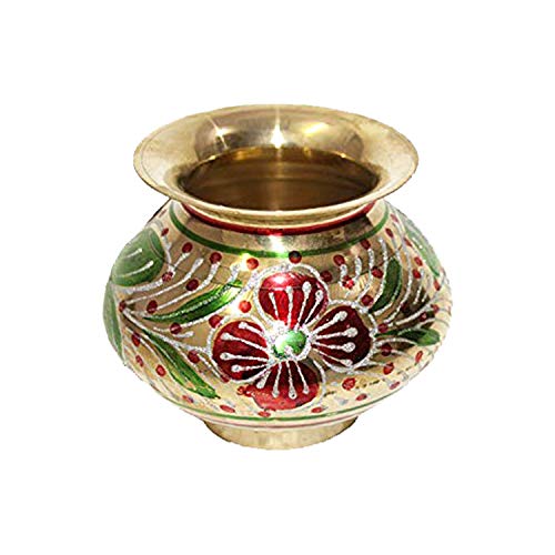 Handpainted Meenakari Brass Kalash/Lota for Pooja - (4.3 x 4.3 x 3.5 Inches) Mangal Fashions | Indian Home Decor and Craft