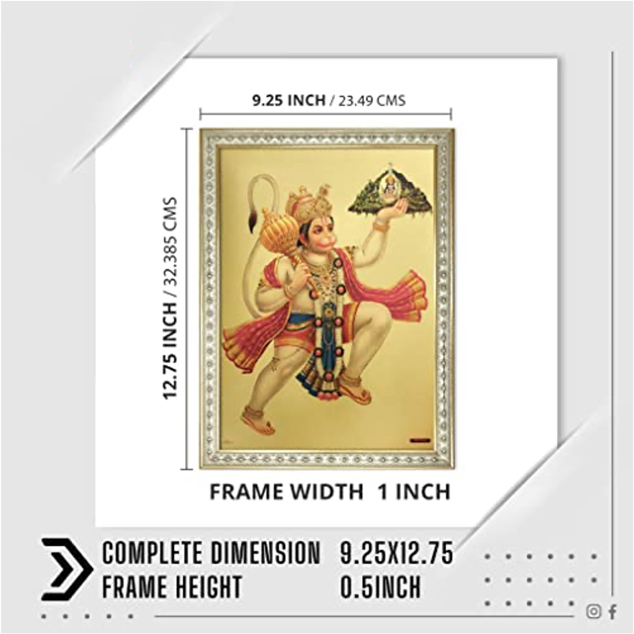 Hanuman Dronagiri Parvat Gold Plated Frame, Multicolor, 32x23.5 cm (Framed Without Glass) Mangal Fashions | Indian Home Decor and Craft