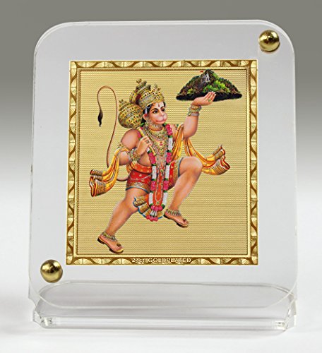 Hanuman ji Flying Pose with japa mala Idol, Standard, Gold, White Mangal Fashions | Indian Home Decor and Craft