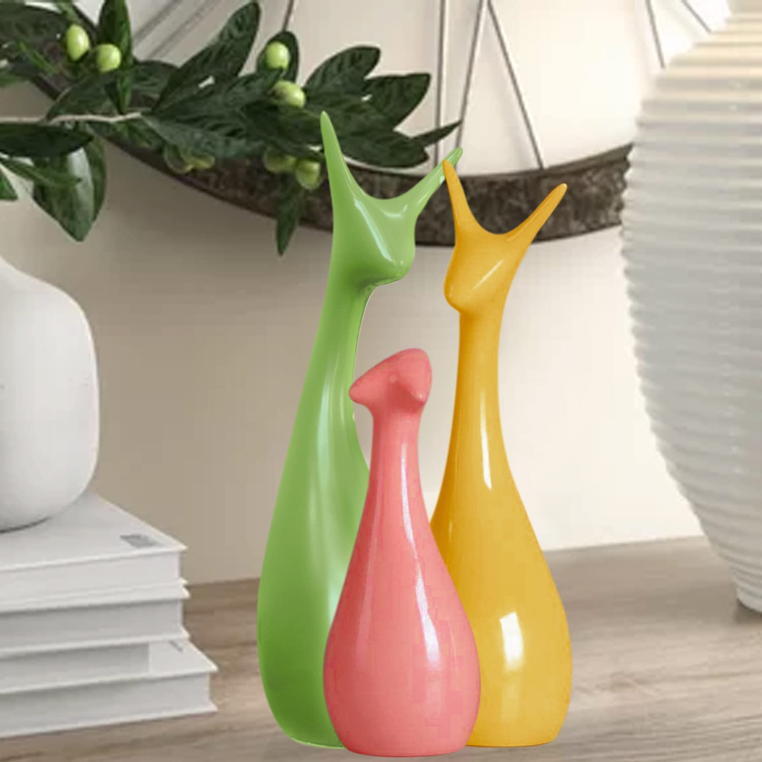 Home Décor Lucky Deer Family Set | Piano Finish Ceramic Figures - (Set of 3) Mangal Fashions | Indian Home Decor and Craft