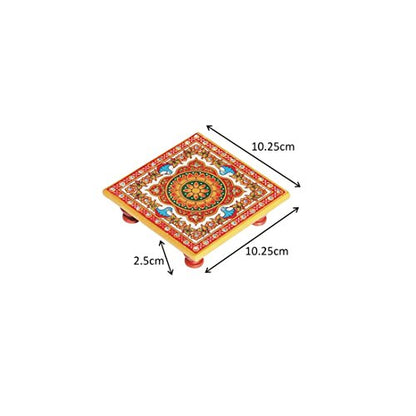 Intricate Floral Painted Marble Chowki (10.2 cm x 10.2 cm x 2.55 cm, multicolour) Mangal Fashions | Indian Home Decor and Craft