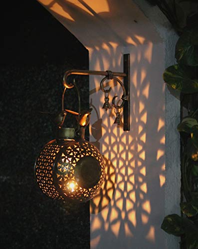 Iron Bird Lantern with Bells and Wall Stand, Lantern with T-Light and Diya Holder for Home and Garden Decor (Antique Golden Brown 8x6x6 inch) Mangal Fashions | Indian Home Decor and Craft