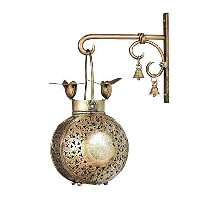 Iron Bird Lantern with Bells and Wall Stand, Lantern with T-Light and Diya Holder for Home and Garden Decor (Antique Golden Brown 8x6x6 inch) Mangal Fashions | Indian Home Decor and Craft