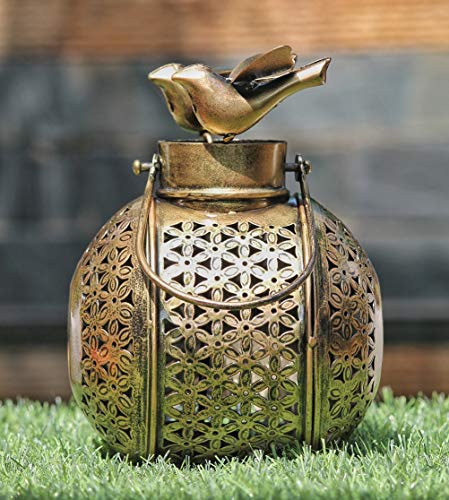 Iron Bird Lantern with Bells and Wall Stand, Lantern with T-Light and Diya Holder for Home and Garden Decor (Antique Golden Brown 8x6x6 inch) Mangal Fashions | Indian Home Decor and Craft