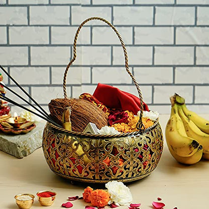 Iron Pooja / Flower / Fruit basket for Home Decor (Medium) Mangal Fashions | Indian Home Decor and Craft