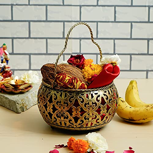 Iron Pooja / Flower / Fruit basket for Home Decor (Small) Mangal Fashions | Indian Home Decor and Craft