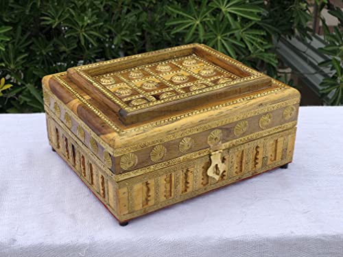 Jewellery Box Foldable Wooden Vanity Case for Earrings, Bangles with Mirror for Women (Gold) (1.6 kg) Mangal Fashions | Indian Home Decor and Craft