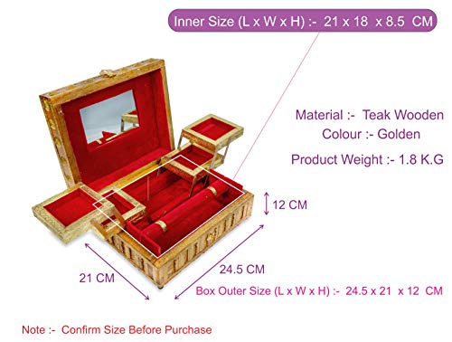 Jewellery Box Foldable Wooden Vanity Case for Earrings, Bangles with Mirror for Women (Gold) (1.6 kg) Mangal Fashions | Indian Home Decor and Craft