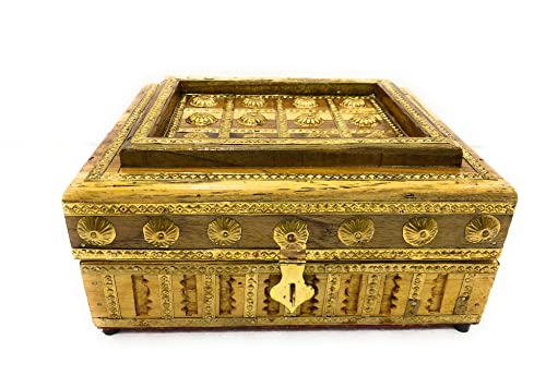 Jewellery Box Foldable Wooden Vanity Case for Earrings, Bangles with Mirror for Women (Gold) (1.6 kg) Mangal Fashions | Indian Home Decor and Craft