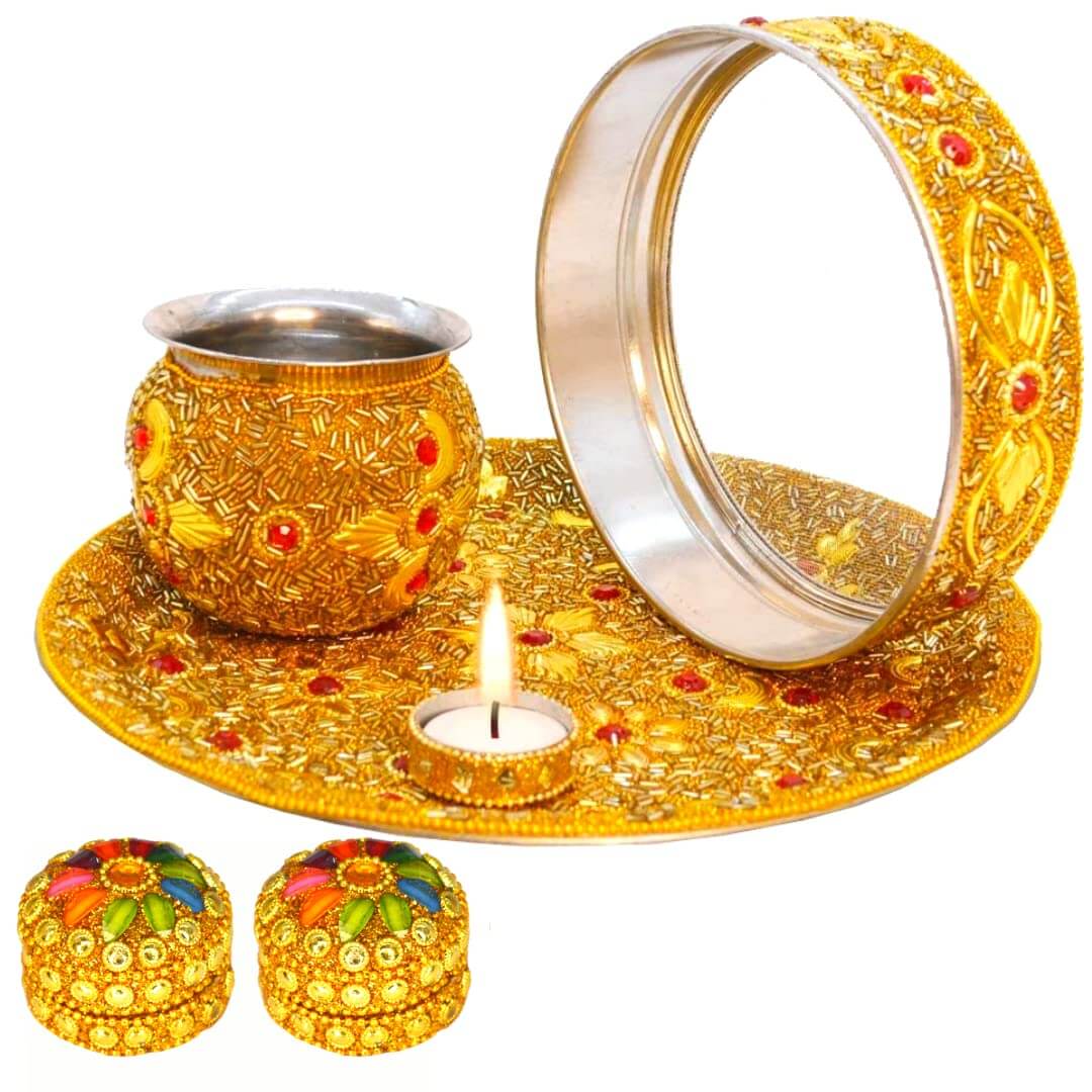 Karva Chauth Pooja Thali Set for Wife, Daughter-in-law, Mother-in-law for Wedding, Diwali Gifts, Varalakshmi, pooja, Festive Gifts Mangal Fashions | Indian Home Decor and Craft