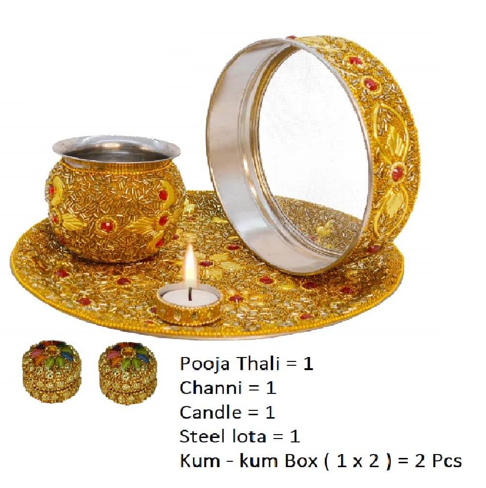 Karva Chauth Pooja Thali Set for Wife, Daughter-in-law, Mother-in-law for Wedding, Diwali Gifts, Varalakshmi, pooja, Festive Gifts Mangal Fashions | Indian Home Decor and Craft