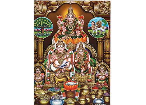Kubera Lakshmi Photo With Wooden Frame (8 X 12 Inch, Multicolor) Mangal Fashions | Indian Home Decor and Craft