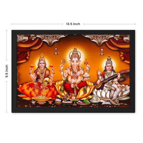 Laxmi Ganesha Saraswati Painting Photo with Frame (Synthetic Wood), Multicolour, Religious, 13.5 x 9.5 inch Mangal Fashions | Indian Home Decor and Craft
