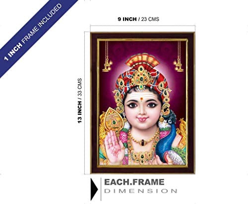 Lord Murugan Swamy Kartikeyan Sparkle Coated Digital Print Painting (13.25 inch x 9.25 inch) (Framed Without Glass) Mangal Fashions | Indian Home Decor and Craft