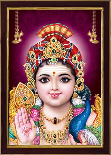 Lord Murugan Swamy Kartikeyan Sparkle Coated Digital Print Painting (13.25 inch x 9.25 inch) (Framed Without Glass) Mangal Fashions | Indian Home Decor and Craft