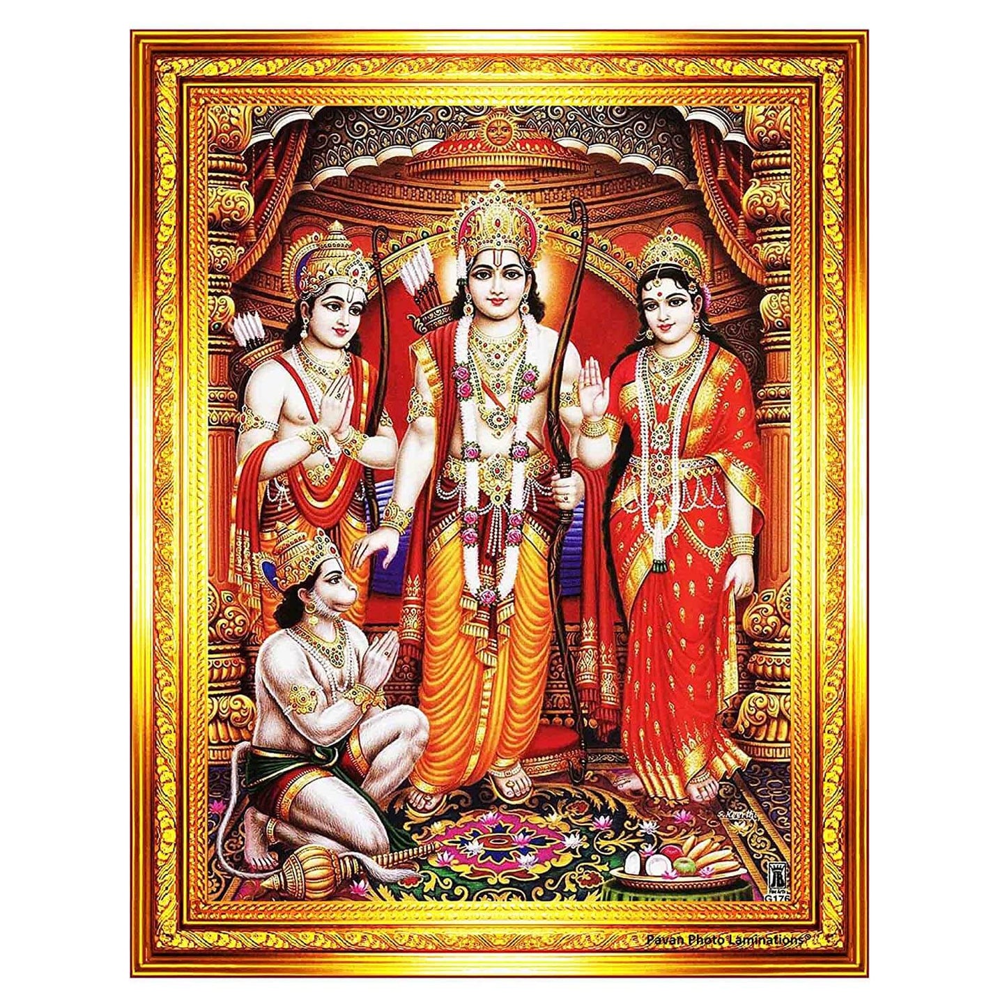 Lord Shri Ram Sita Laxman Hanuman Darbar Parivar Family Photo Frame for Home Mandir, Wall Decoration, Gift Item (Glossy, 10 x 12 in) Mangal Fashions | Indian Home Decor and Craft