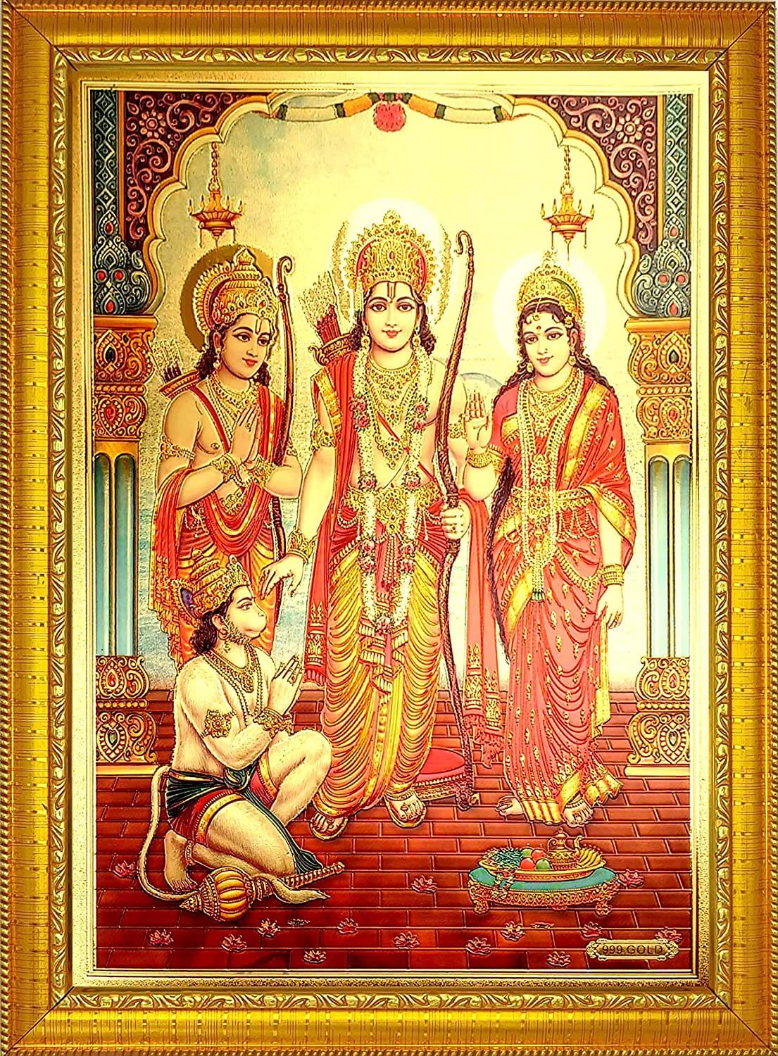 Lord Shri Ram Sita Laxman Hanuman Darbar Photo Frame for Home Mandir, Wall Decoration, Gift Item (35 x 25 cm) Mangal Fashions | Indian Home Decor and Craft