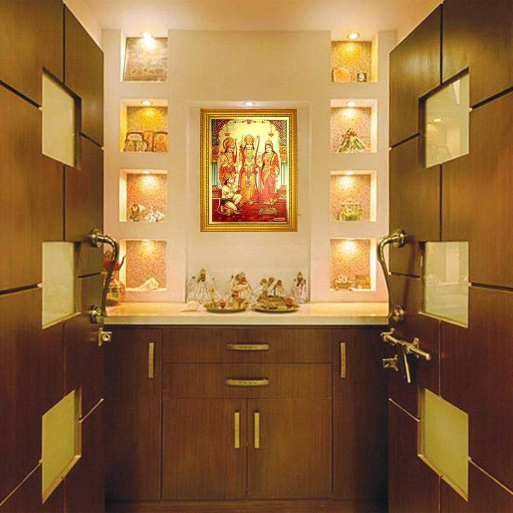 Lord Shri Ram Sita Laxman Hanuman Darbar Photo Frame for Home Mandir, Wall Decoration, Gift Item (35 x 25 cm) Mangal Fashions | Indian Home Decor and Craft