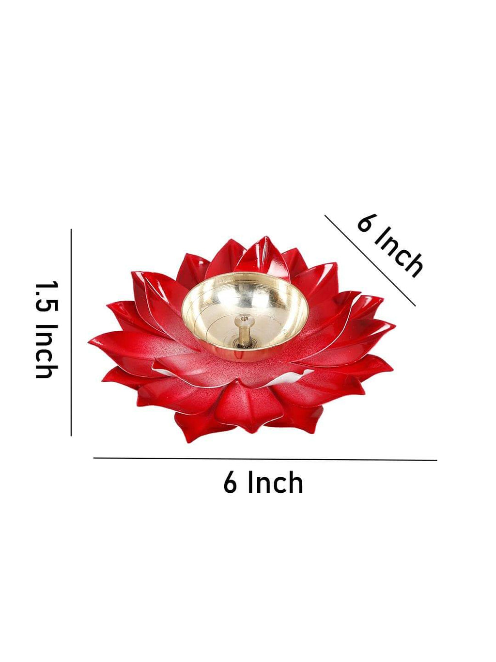 Lotus Diya Pooja Oil Lamp - Large Metal Handpainted Deepak - Home Temple Puja Articles Decor (Red 5.5 X 1.5 Inch) Mangal Fashions | Indian Home Decor and Craft