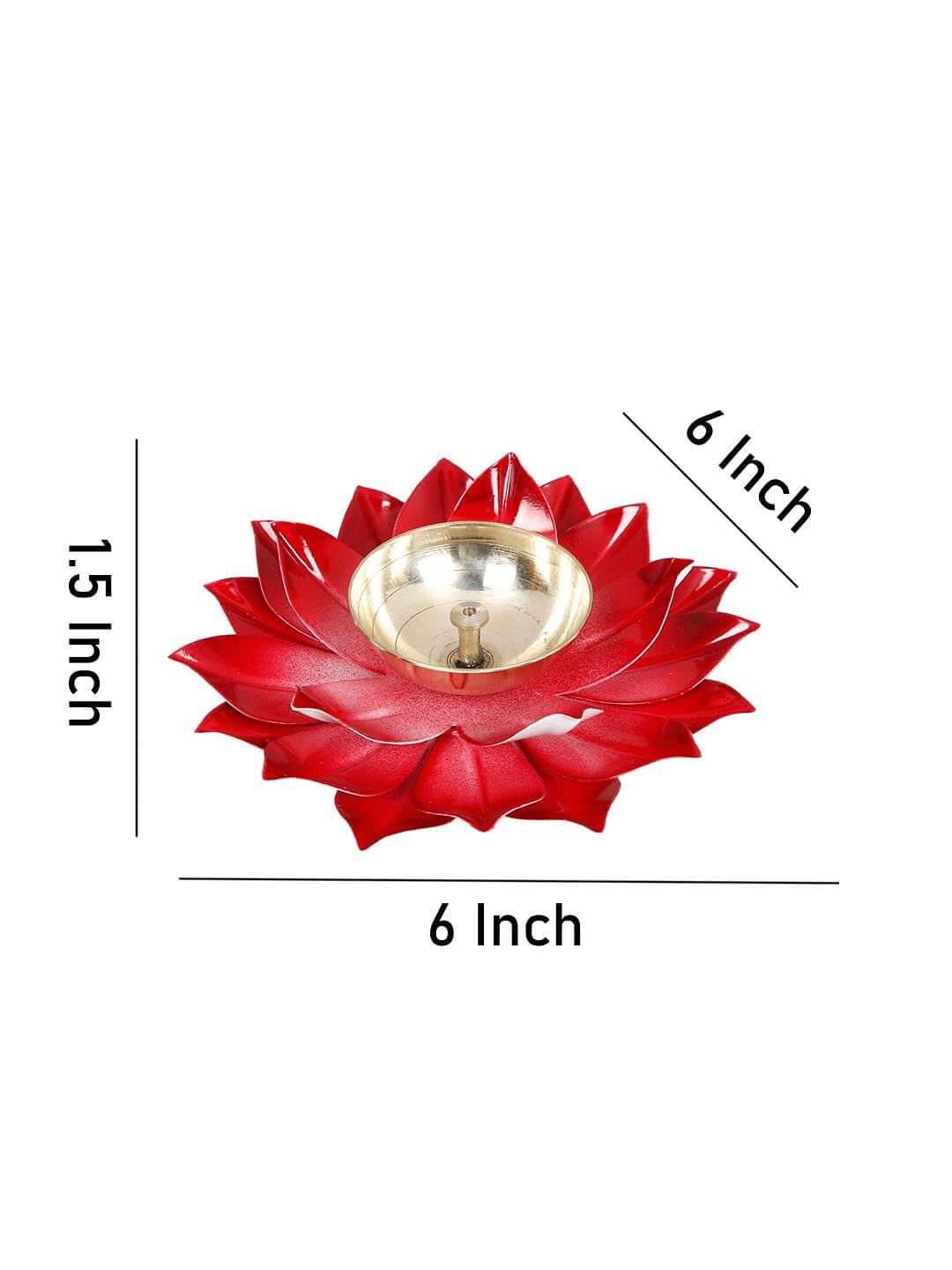 Lotus Diya Pooja Oil Lamp - Large Metal Handpainted Deepak - Home Temple Puja Articles Decor (Red 5.5 X 1.5 Inch) Mangal Fashions | Indian Home Decor and Craft