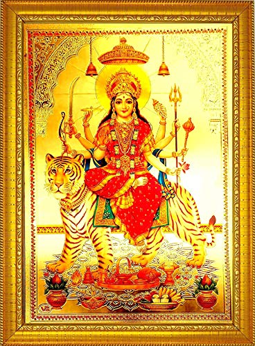 Ma Durga Devi Photo Aluminum Plated Wood Photo Frame (35 x 25 x 1 cm, Multicolour) Mangal Fashions | Indian Home Decor and Craft