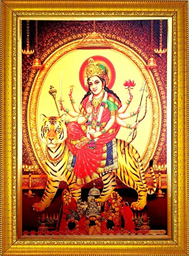 Ma Durga Devi Photo Aluminum Plated Wood Photo Frame (35 x 25 x 1 cm, Multicolour) Mangal Fashions | Indian Home Decor and Craft