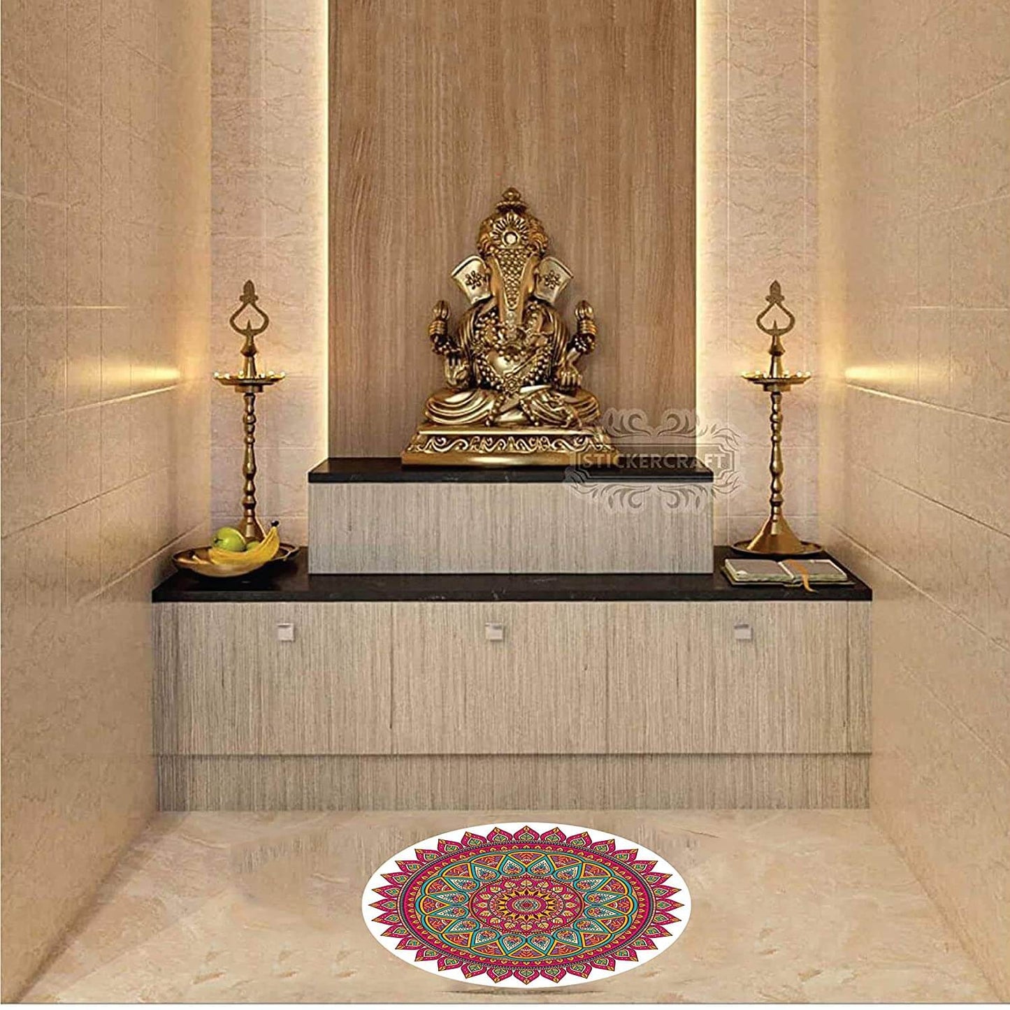 Mandala Rangoli Wall / Floor Art - Waterproof and Durable Sticker (PVC Vinyl, 30 x 30 cm) Mangal Fashions | Indian Home Decor and Craft