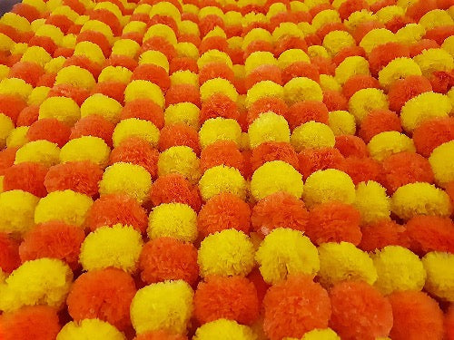 MangalFashions Artificial Marigold Garland | 5 Strings Pack - 4.5 Feet Each | Indian/American Decor for Pooja, Wedding, Christmas, Events, Party Mangal Fashions | Indian Home Decor and Craft