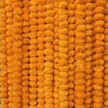 MangalFashions Artificial Marigold Garland | 5 Strings Pack - 4.5 Feet Each | Indian/American Decor for Pooja, Wedding, Christmas, Events, Party Mangal Fashions | Indian Home Decor and Craft
