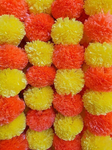 MangalFashions Artificial Marigold Garland | 5 Strings Pack - 4.5 Feet Each | Indian/American Decor for Pooja, Wedding, Christmas, Events, Party Mangal Fashions | Indian Home Decor and Craft