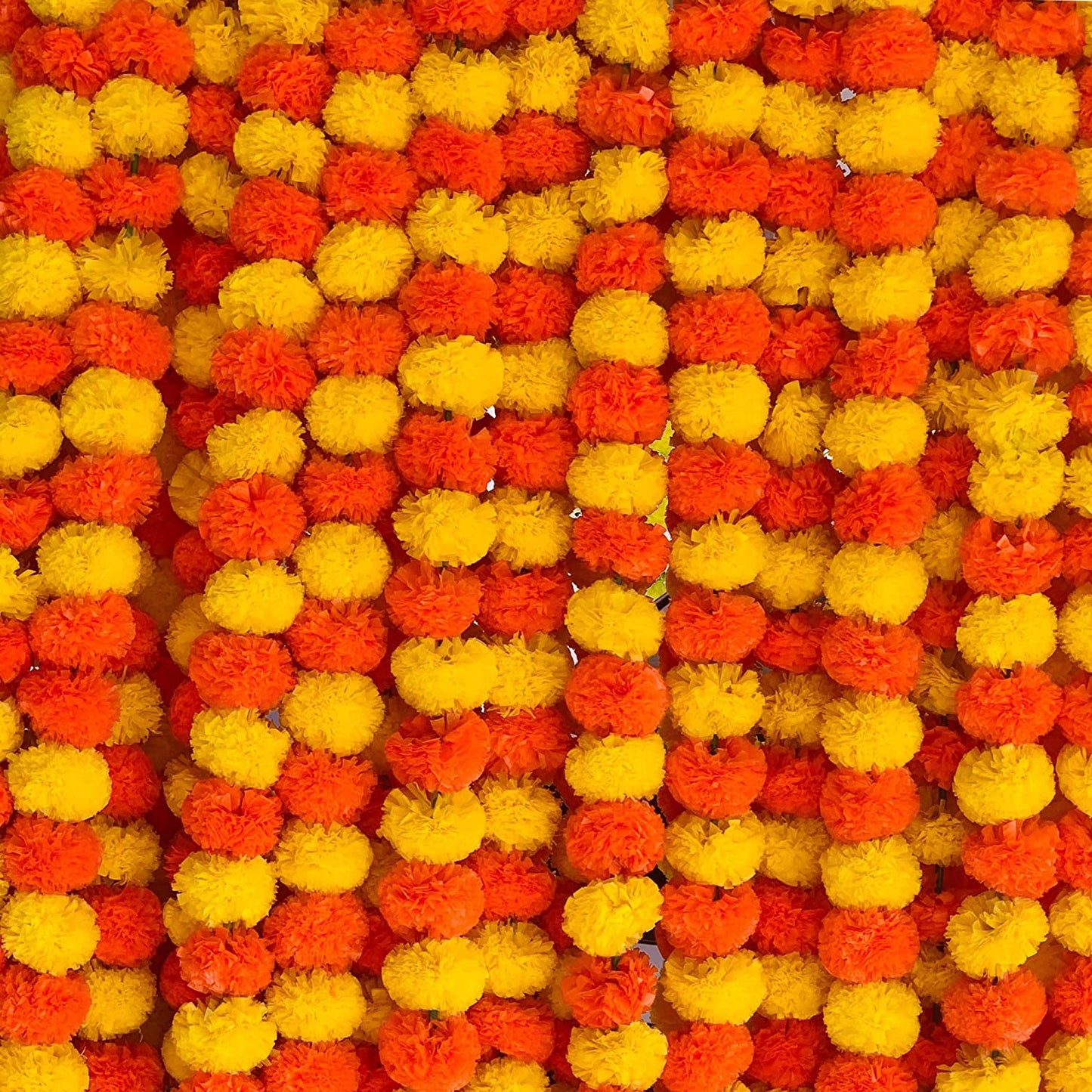 MangalFashions Artificial Marigold Garland | 5 Strings Pack - 4.5 Feet Each | Indian/American Decor for Pooja, Wedding, Christmas, Events, Party Mangal Fashions | Indian Home Decor and Craft