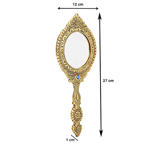 MangalFashions Indian Vintage Handheld 2- Sided Gold-Plated Metal Round Mirror for Makeup, Travel, Salon & Decorative Antique for Gifts (Blue Stone) Mangal Fashions | Indian Home Decor and Craft