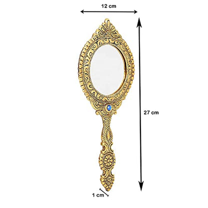 MangalFashions Indian Vintage Handheld 2- Sided Gold-Plated Metal Round Mirror for Makeup, Travel, Salon & Decorative Antique for Gifts (Blue Stone) Mangal Fashions | Indian Home Decor and Craft