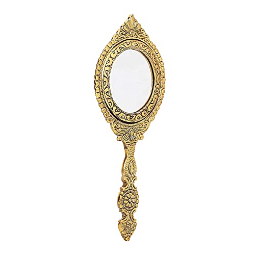 MangalFashions Indian Vintage Handheld 2- Sided Gold-Plated Metal Round Mirror for Makeup, Travel, Salon & Decorative Antique for Gifts (Blue Stone) Mangal Fashions | Indian Home Decor and Craft