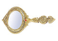 MangalFashions Indian Vintage Handheld 2- Sided Gold-Plated Metal Round Mirror for Makeup, Travel, Salon & Decorative Antique for Gifts (Red Stone) Mangal Fashions | Indian Home Decor and Craft