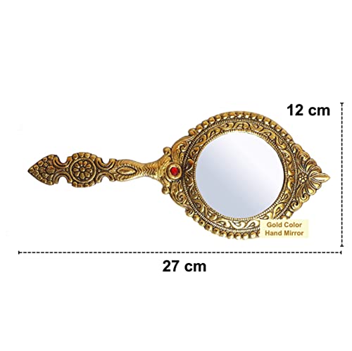 MangalFashions Indian Vintage Handheld 2- Sided Gold-Plated Metal Round Mirror for Makeup, Travel, Salon & Decorative Antique for Gifts (Red Stone) Mangal Fashions | Indian Home Decor and Craft