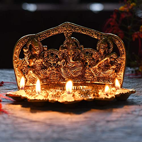 MangalFashions Lakshmi Ganesha Saraswati Decorative Brass Idol Statue Diya | Indian Festival Oil Lamp for Home Decoration, Showpieces and Gifts Mangal Fashions | Indian Home Decor and Craft