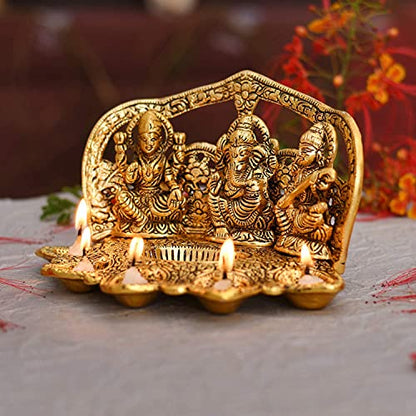 MangalFashions Lakshmi Ganesha Saraswati Decorative Brass Idol Statue Diya | Indian Festival Oil Lamp for Home Decoration, Showpieces and Gifts Mangal Fashions | Indian Home Decor and Craft