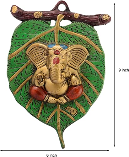 MangalFashions Lord Ganesha in Red Dhoti on Green Leaf, Metal Hanging Wall Decor, Best for Housewarming, Wedding, Return Gifts Mangal Fashions | Indian Home Decor and Craft