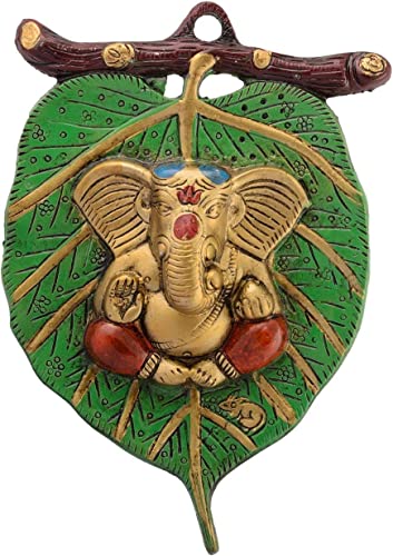 MangalFashions Lord Ganesha in Red Dhoti on Green Leaf, Metal Hanging Wall Decor, Best for Housewarming, Wedding, Return Gifts Mangal Fashions | Indian Home Decor and Craft