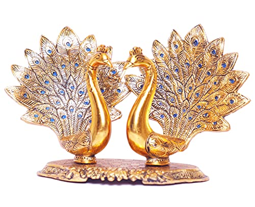 MangalFashions Metal Double Lovers Peacock Statue, Showpiece Figurine- Standard, Gold Mangal Fashions | Indian Home Decor and Craft