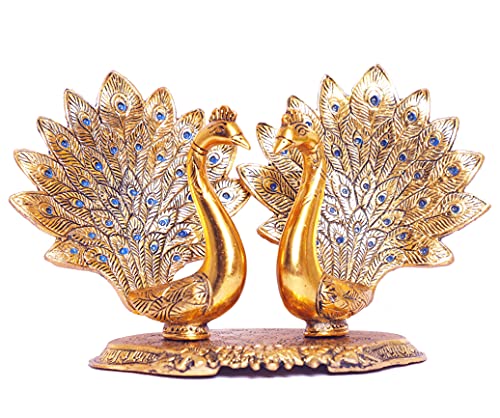MangalFashions Metal Double Lovers Peacock Statue, Showpiece Figurine- Standard, Gold Mangal Fashions | Indian Home Decor and Craft