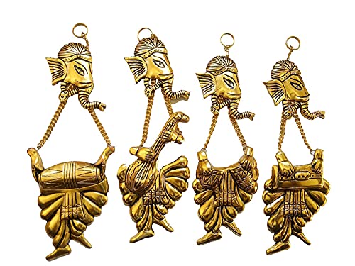 MangalFashions Metal Ganesha ji Lucky Feng Shui Wall Hanging Sculpture and Decor (Music Theme) Mangal Fashions | Indian Home Decor and Craft