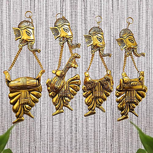 MangalFashions Metal Ganesha ji Lucky Feng Shui Wall Hanging Sculpture and Decor (Music Theme) Mangal Fashions | Indian Home Decor and Craft