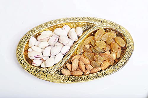 MangalFashions Oval Decorative 2 Section Metal Gold Finish Tray for Serving Dry Fruits, Saunf Supari, Sweets, Mouth Freshener, Showpiece Mangal Fashions | Indian Home Decor and Craft