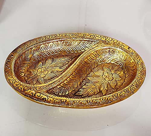 MangalFashions Oval Decorative 2 Section Metal Gold Finish Tray for Serving Dry Fruits, Saunf Supari, Sweets, Mouth Freshener, Showpiece Mangal Fashions | Indian Home Decor and Craft